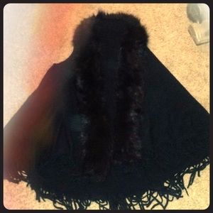 •NWOT Black fur vest with fringe•